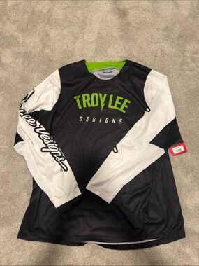 Troy Lee Designs Men's Black & White Long-Sleeve Jersey - Green Logo